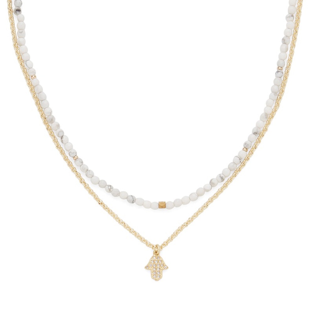 Nakamol Howlite & Gold Layered Hamsa Necklace Boho